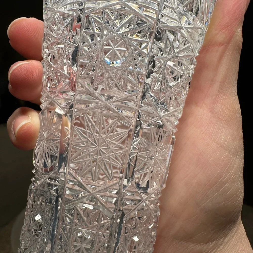 8 Crystal Vase Bohemian Czech Hand Cut Queen Lace 24% Lead